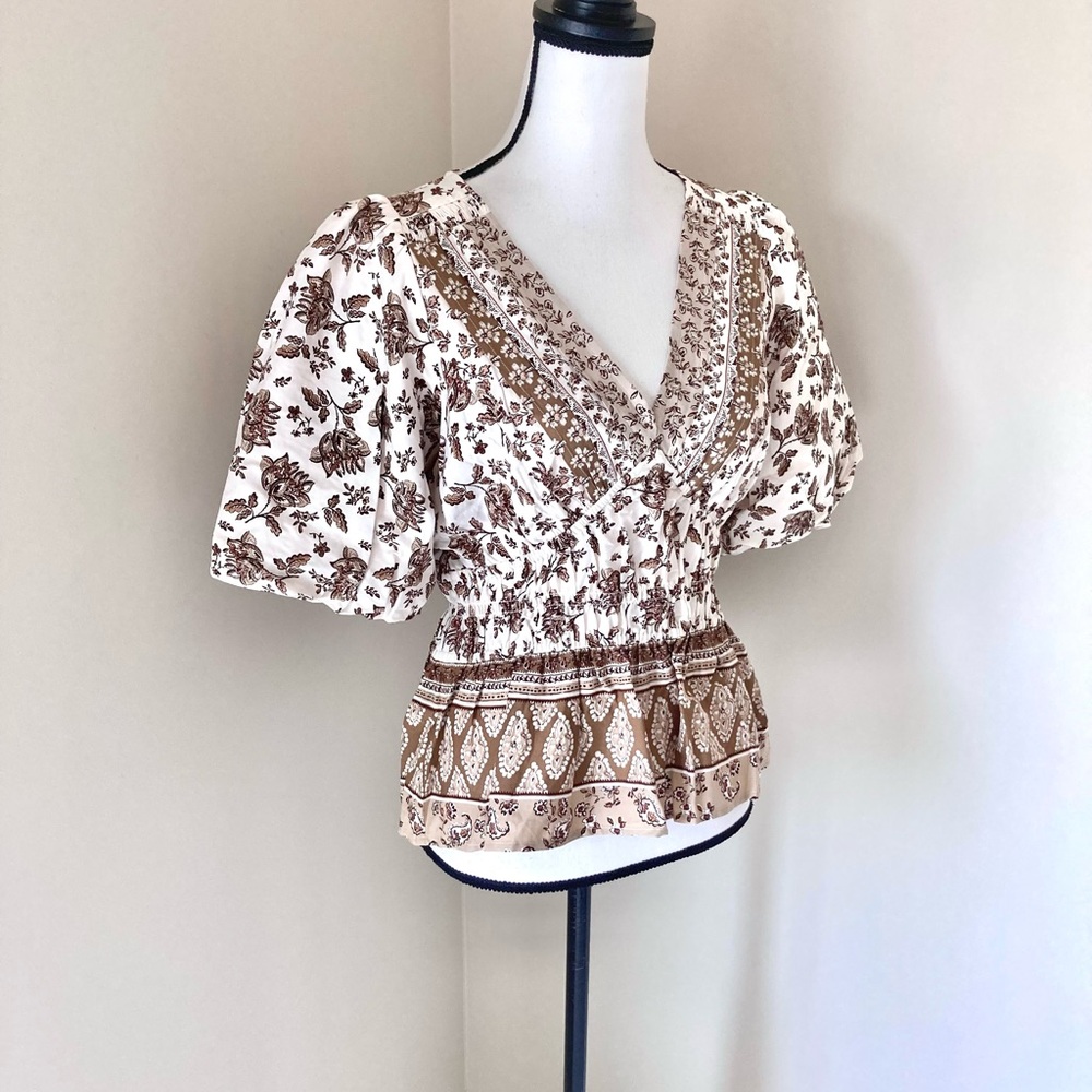 Loft Bohemian Mixed-Pattern Peplum Blouse Size M - Picture 5 of 10